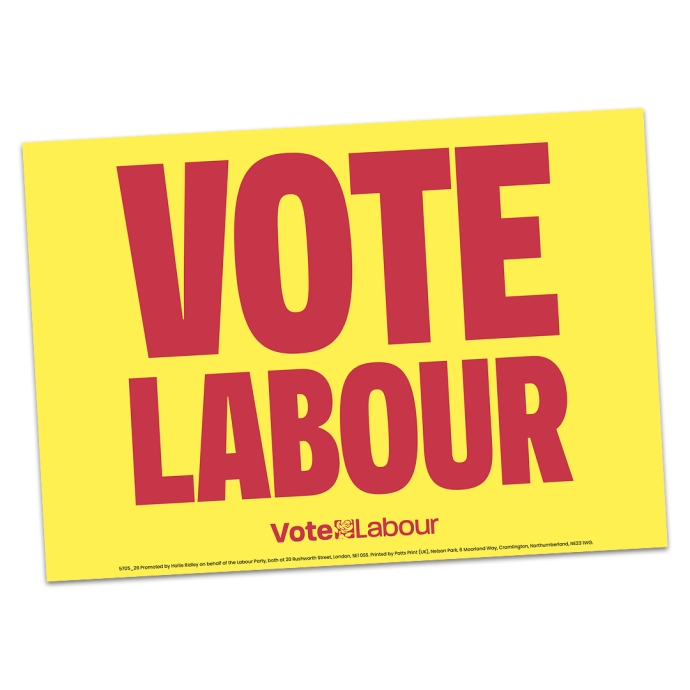 Vote Labour Red on Yellow A4 Poster | Labour Shop