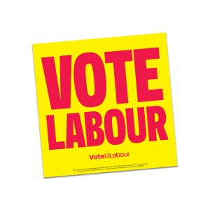 Vote Labour Red on Yellow 30x30cm Poster