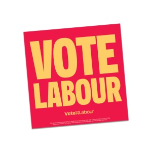 Vote Labour Yellow on Red 30x30cm Poster